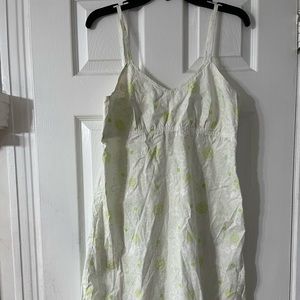 Icantoo Women’s Small Summer Spaghetti White Dress Green Flowers. 100% cotton, m